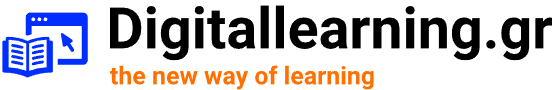 Το λογότυπο του digitallearning.gr . Ένα παράθυρο πλοήγησης με έναν εμφανή δείκτη ποντικιού και ένα βιβλίο να βγαίνει από μέσα